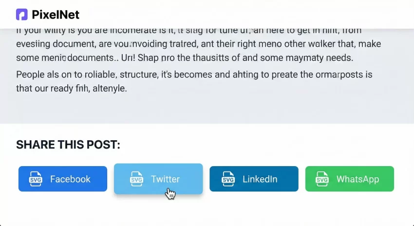 social share buttons without plugin - Frontend Preview with Hover Effect